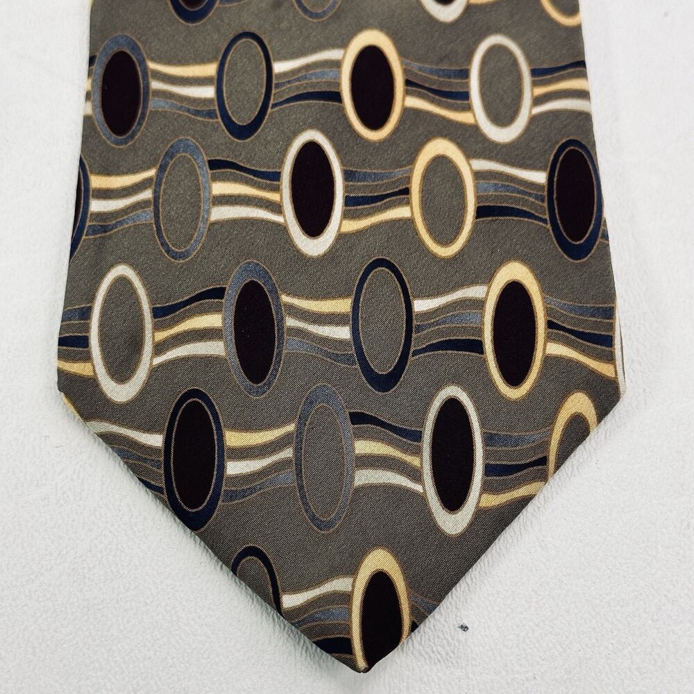 Vtg Bill Blass Tie Mens 57 in Silk Taupe Black Tan Maroon Abstract Geo Wide